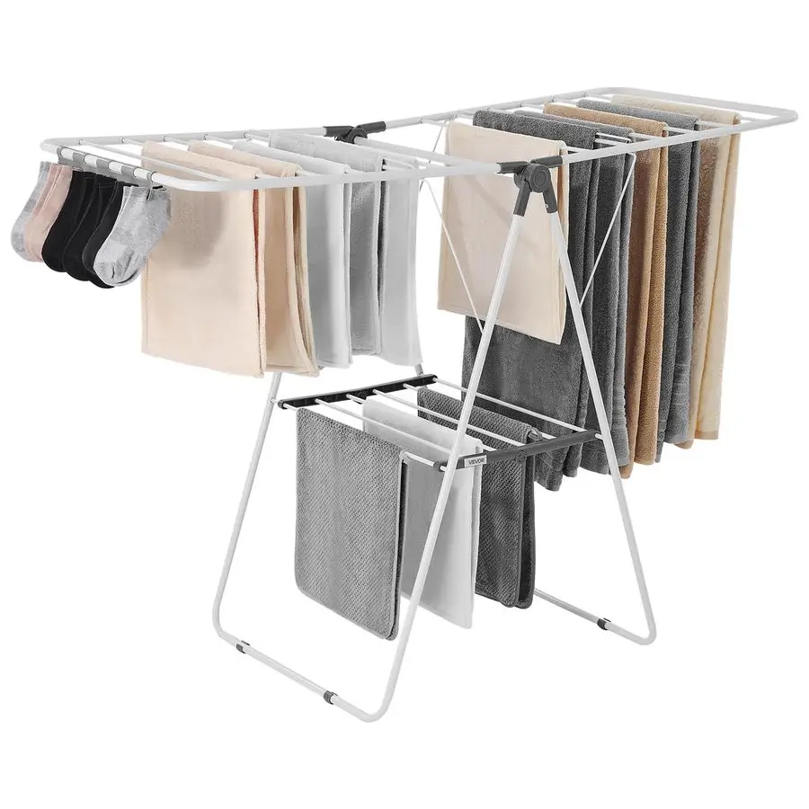 

Clothes Drying Rack, 2Tier Foldable Laundry Dryer Rack with Sock Clips amp 21 Drying Rods, Metal Height Adjustable Drying Racks