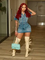 Streetwear Denim Dresses Summer Clothes Women 2025 Turn Down Collar Button Up Bodycon Mini Dress Casual Jeans Dresses Vestidos