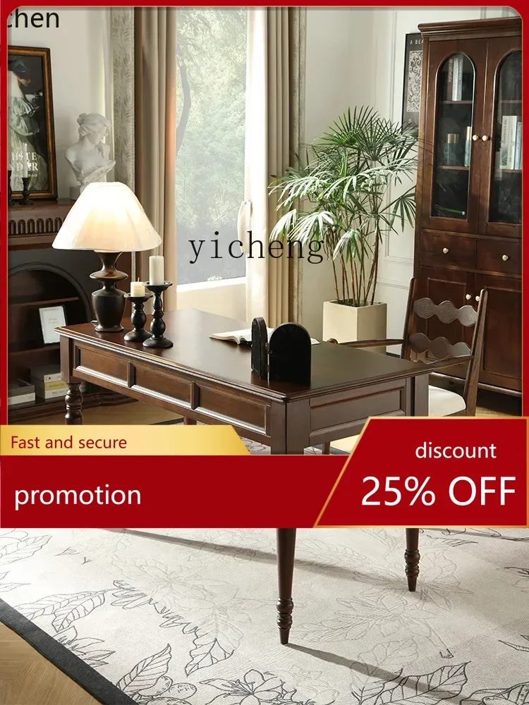 HXL solid wood desk and chair light luxury student retro home study writing desk learning office computer desk