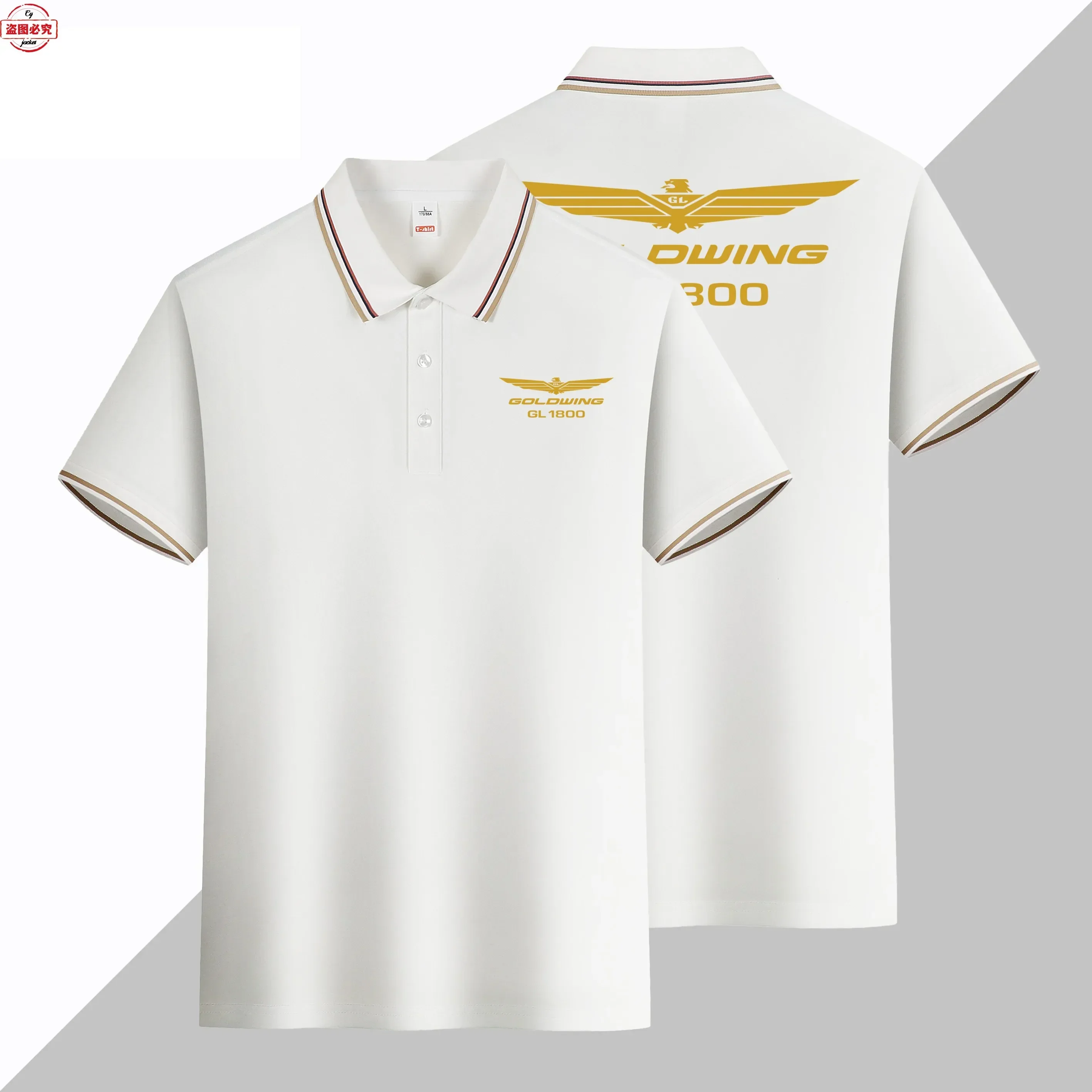 

Мужская деловая повседневная спортивная футболка с короткими рукавами, деловая рубашка-поло с лацканами, велосипедный костюм, принт логотипа мотоцикла Golden Wing 1800.