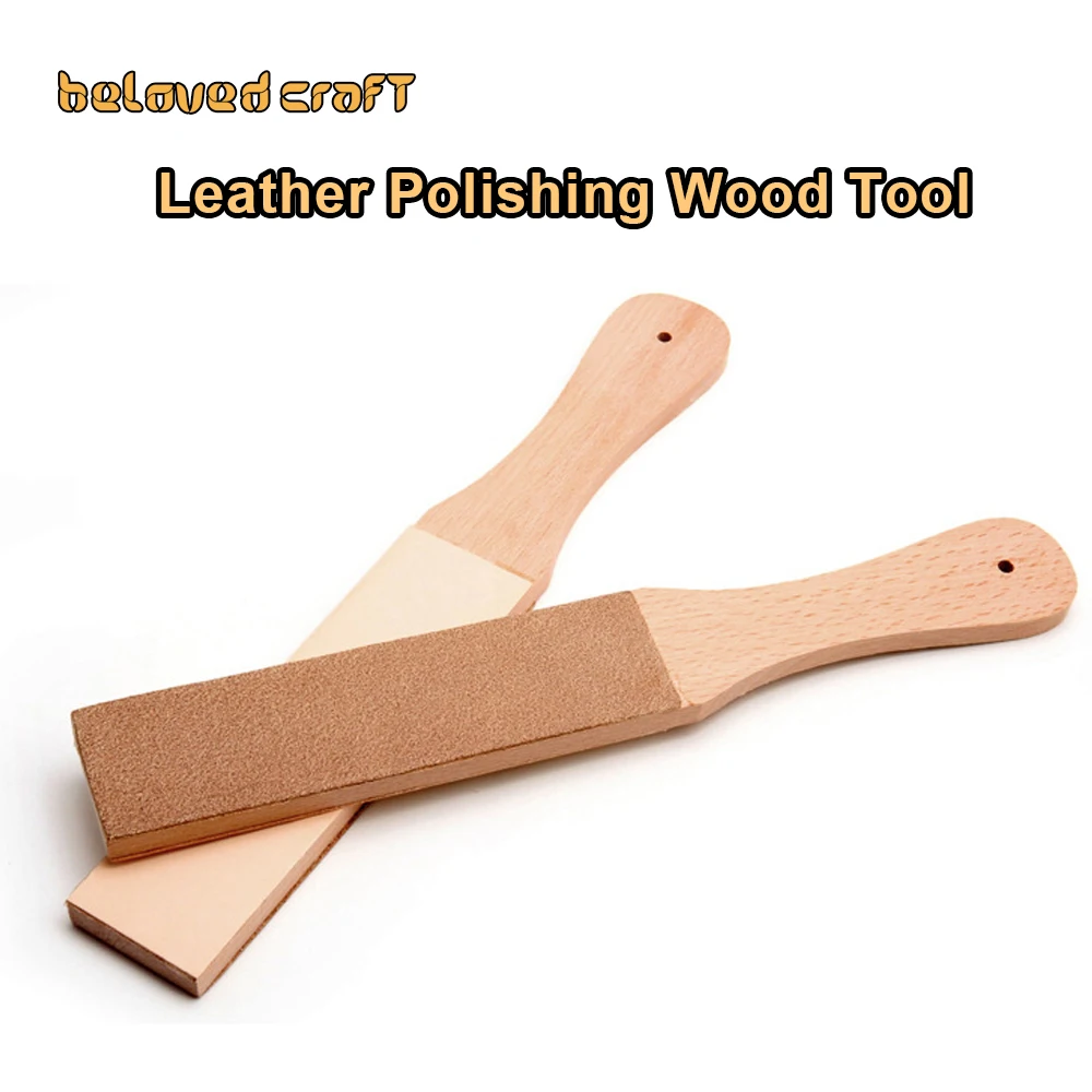 BelovedCraft Leather Sharpener Wooden Handle Double Side Polishing DIY Leathercraft Sharpening Burnish Board Modeling Shine Acce