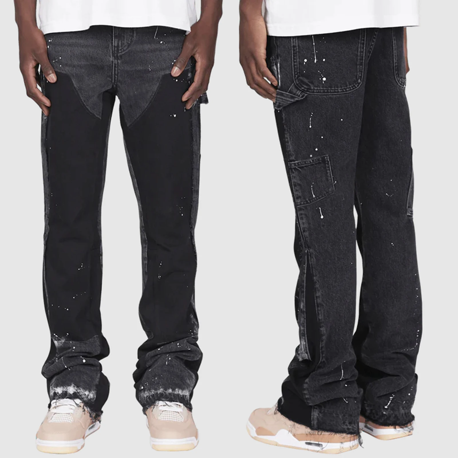 Men Micro Flare Jeans Fashion Patchwork Denim Pants Spring Summer Casual Trousers with Pockets