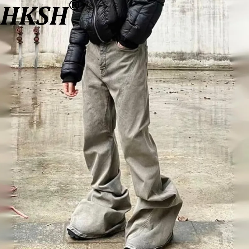 

Мужские джинсы HKSH весна-осень, новые, модные, с эффектом потертости, удлиненные, стрейч, зауженные, расклешенные, широкие, облегающие, трендовые, джинсовые брюки HK18685