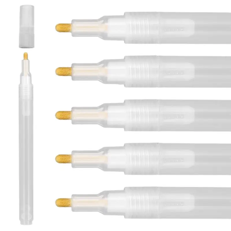 A21I-Round Tilted Flat Head Refillable Paints Marker, Acrylic Paint Markers, 6 Pcs Empty Markers, Fillable Paint Touch Up Pen