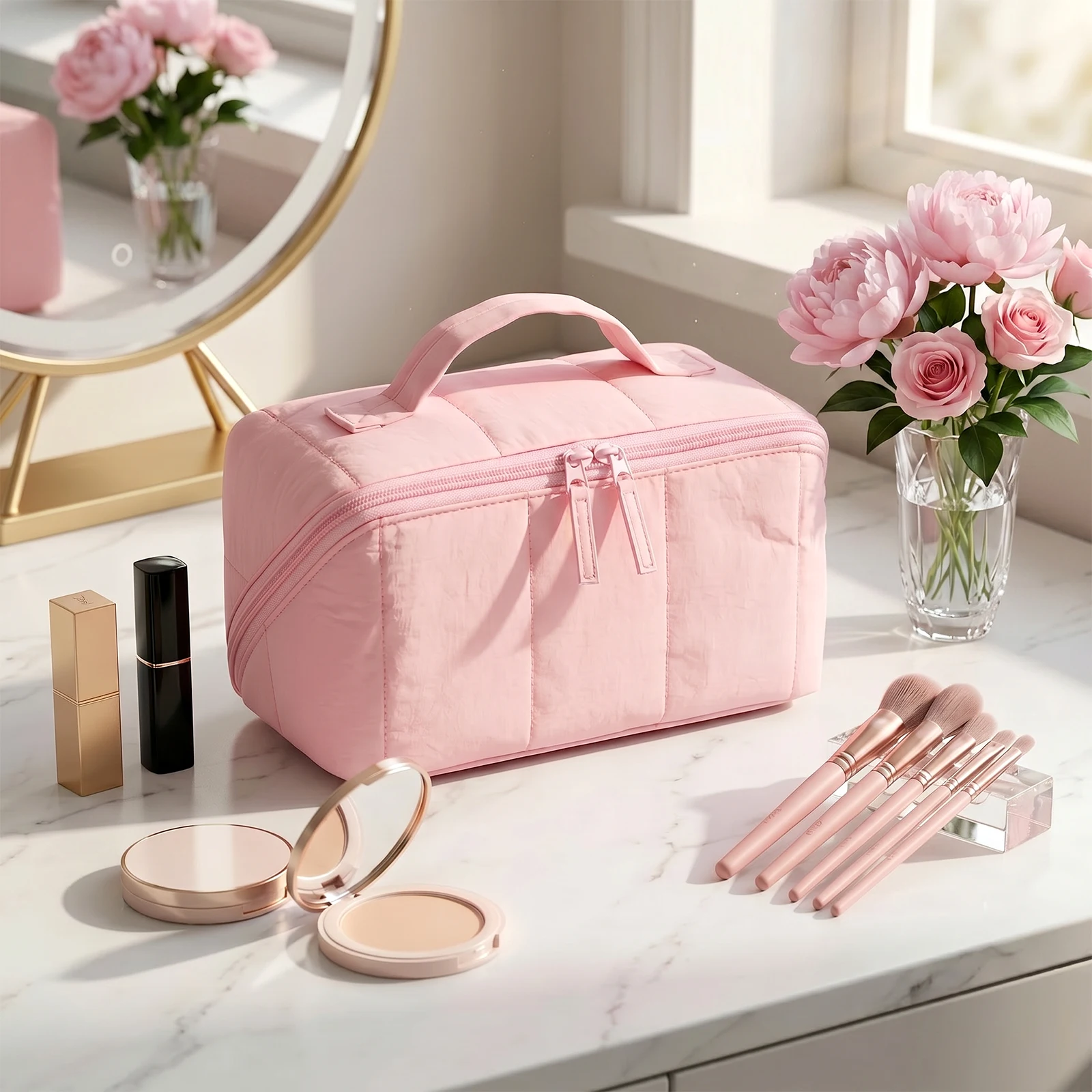 Portable Makeup Bag Quilted Travel Women Men Toiletry Bag Cosmetic Organizer Large Capacity Washing Storage Bag