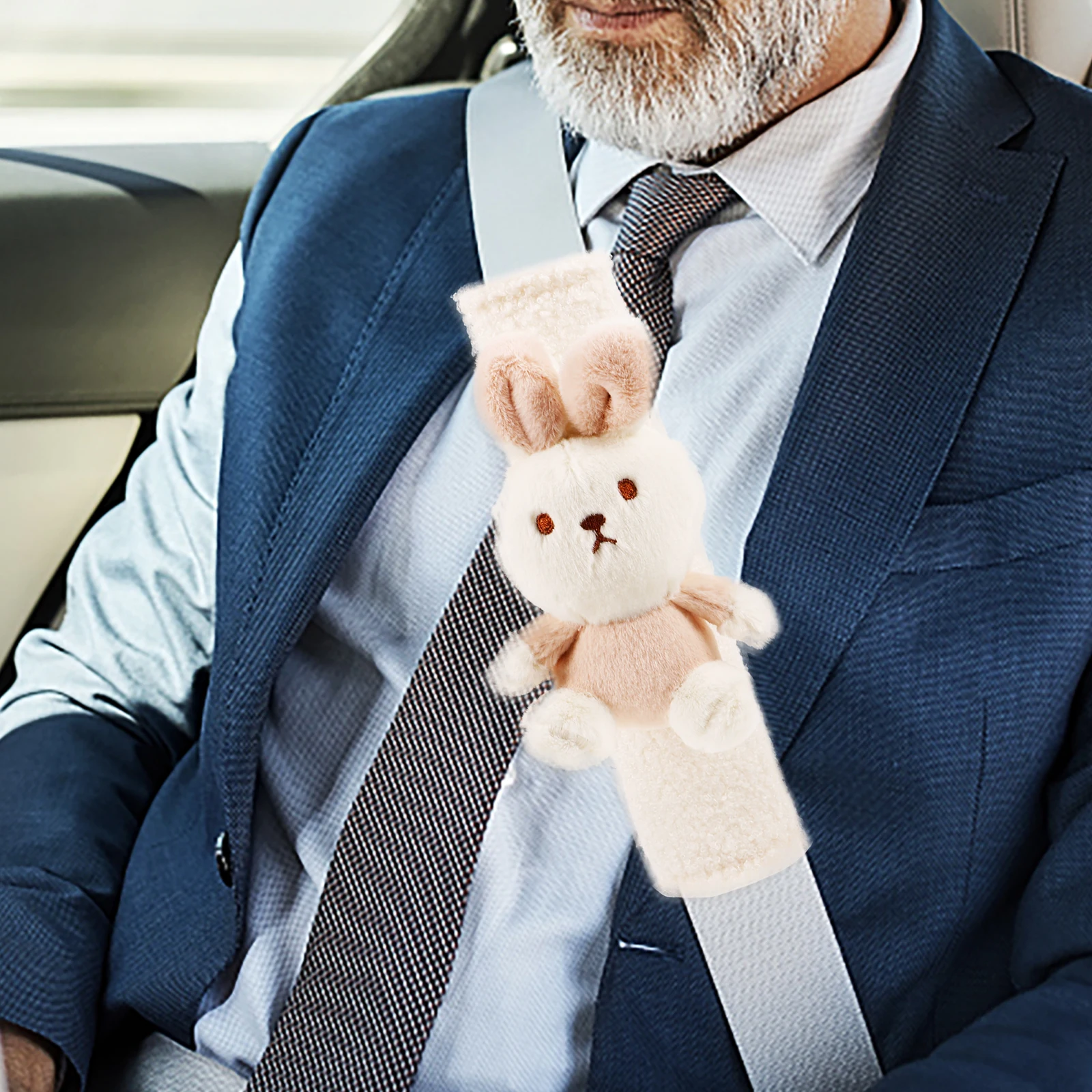 

Car Cushion Soft Shoulder Protector Cute Bunny Design Slip-Proof Multi-Purpose Hook Loop for Adults