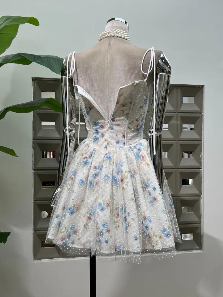 فستان DFDG للسيدات 2025 شفاف منقط قطعة العاج الحد الأدنى غير رسمي منتفخ متدرج برباط علوي فستان حفلات الشاطئ للربيع والصيف