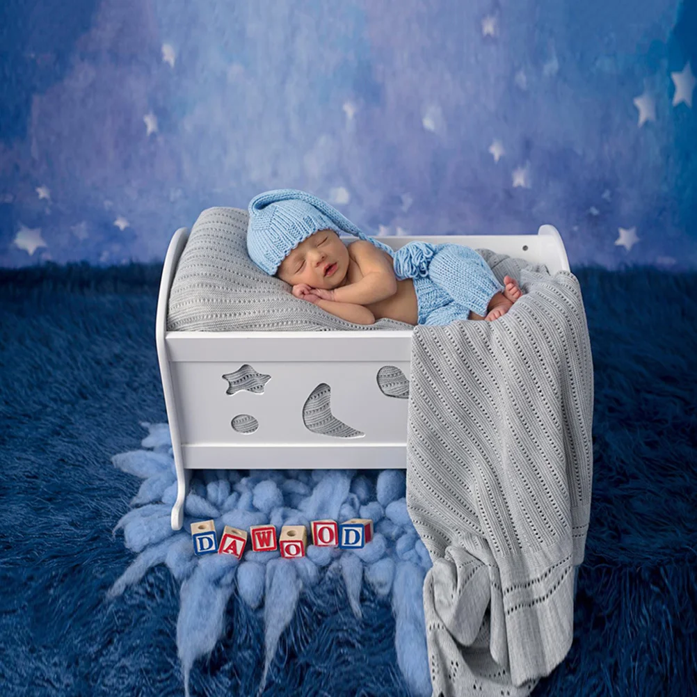 

3pcs Baby Photography Outfit Newborn Photo Prop Knitted Long Tassel Hat Costume 0-3 Months Light Blue Infant Gift Baby Knitted