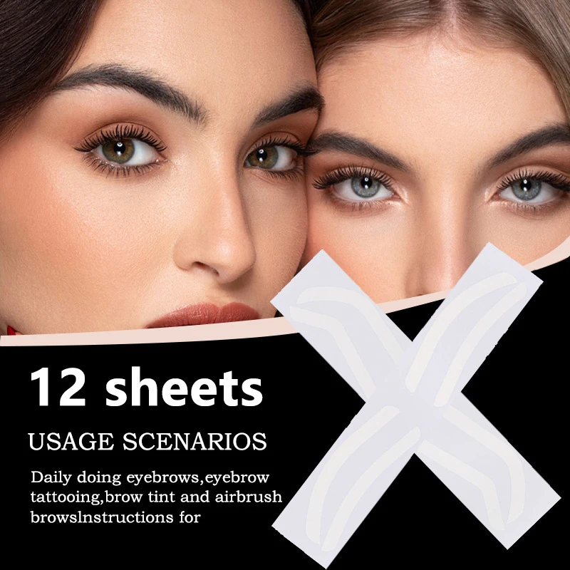 

12Pcs/Bag 3Type Disposable Eyebrow Design Stencil Eyebrow Tint Airbrush Auxiliary Sticker For Brows Shaping Tinting Makeup