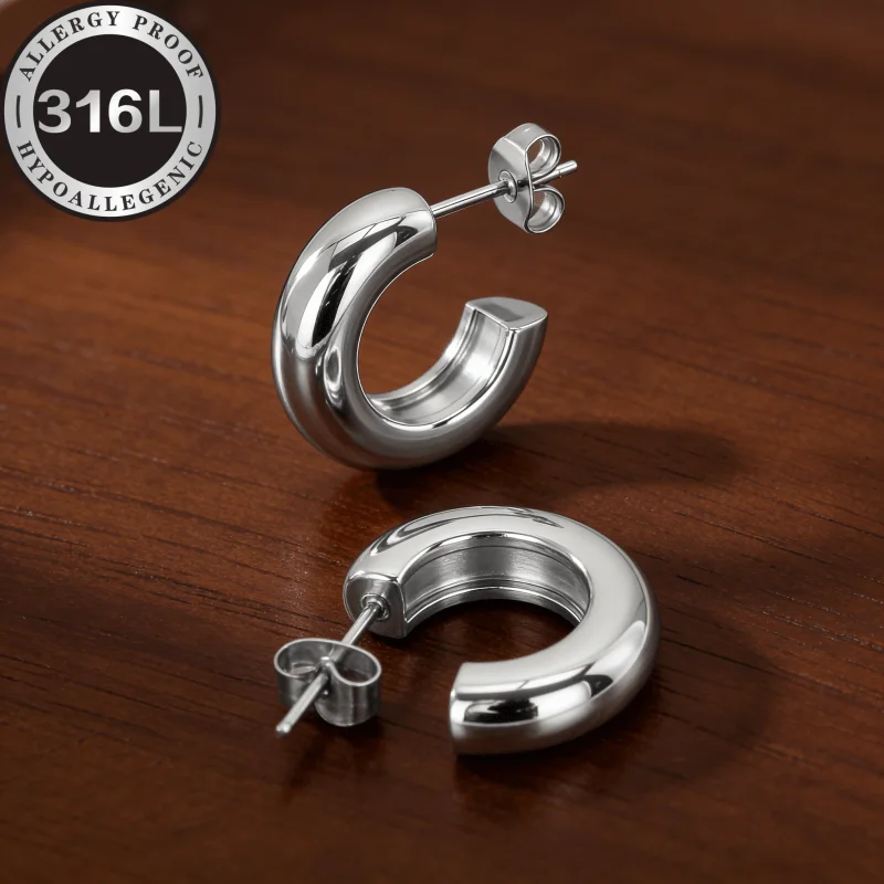 A pair of Golden | Silvery stainless steel earrings are hypoallergenic, hemispherical line is round, simple and elegant