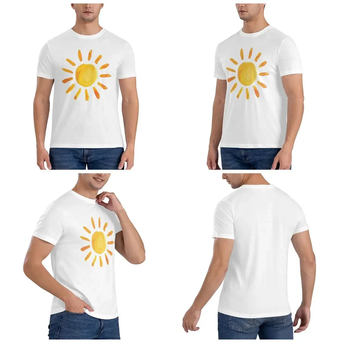 100% Cotton Brushed Watercolor Painted Sun T-Shirt Men's Classic Oversized T Shirt Men Crew Neck Summer Shirts Tops S-6XL