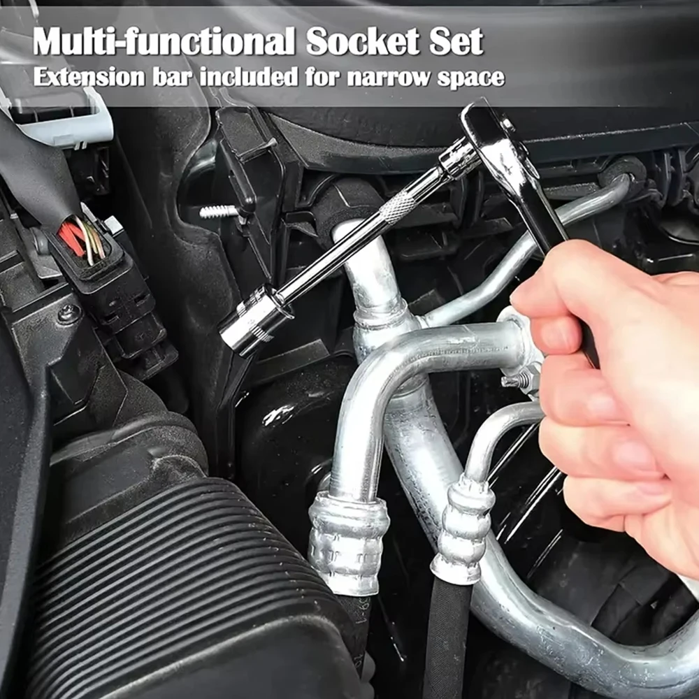 Drive Socket Ratchet Wrench Set, Bit Socket Set, Metric e Barra de Extensão para Reparação Automática e Doméstica, 1/4 in, 46PCs