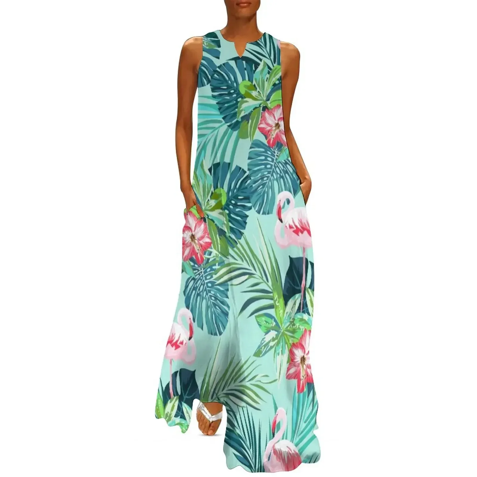 

Bright green flamingos Long Dress women's fashion dresses womens dress women long dresses womans clothing Dress