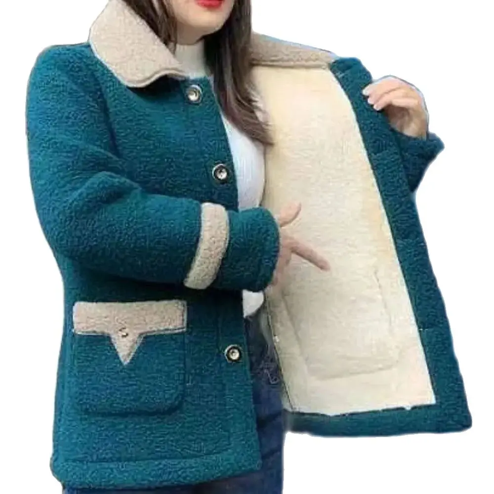 Manteau chaud en laine d'agneau "épissage", nouveau sourire, automne et hiver, mère installée au début du printemps, tension VPN, mode, manteau de fourrure 216.239.