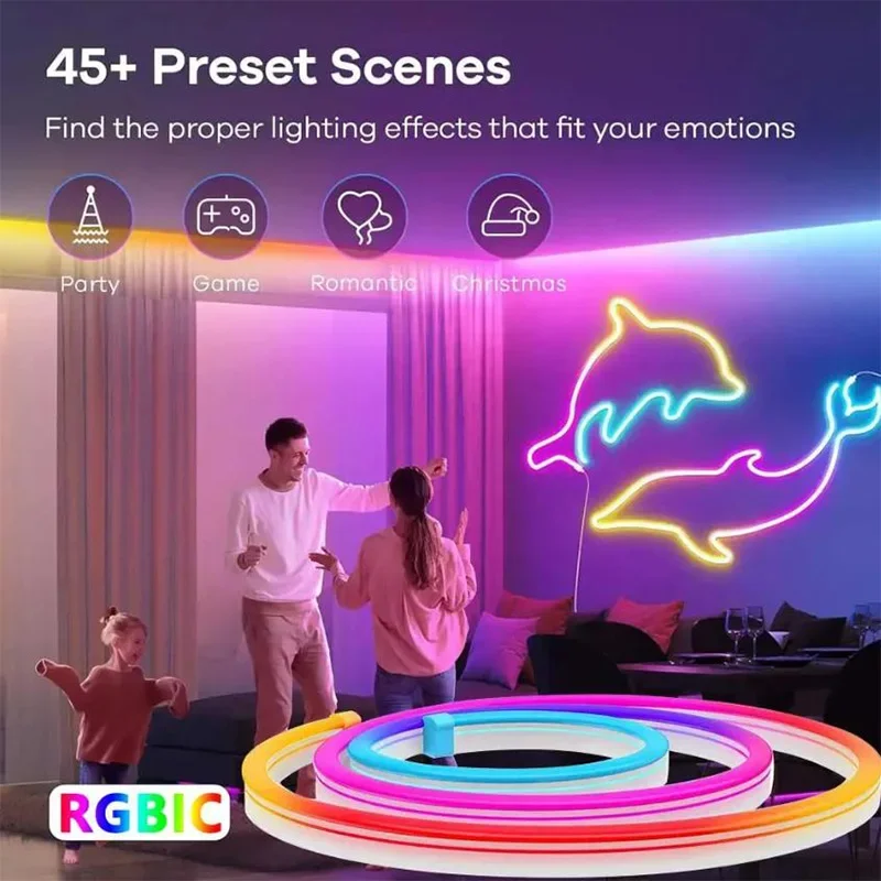 RGBIC Neon LED Strip 1/2/3/5M IP65 Waterproof DIY USB Neon Strip Bluetooth App Control Flexible Ribbon for Home Decor Lighting