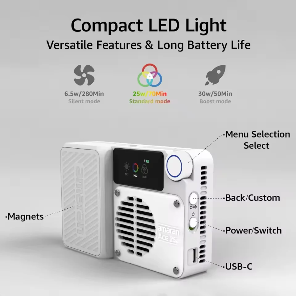 Amaran Ace 25c 2300K ~ 10,000K RGB LED 라이트 패널(사진 스튜디오 채우기 조명용, Aputure 50분 런타임 포함)