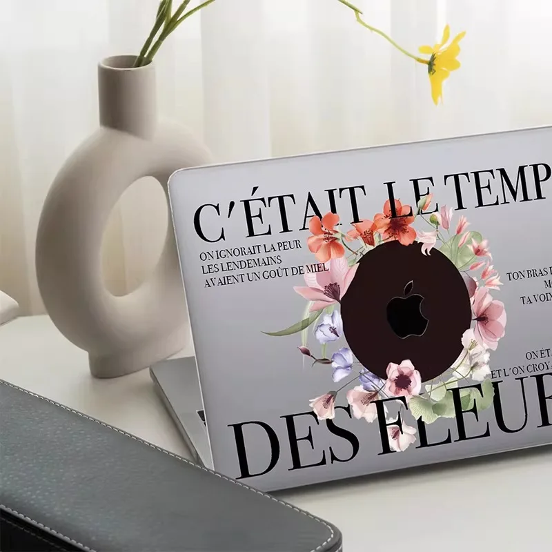 French Quote Floral Print Laptop Hard Case For MacBook Air 13.6 15 Pro 14 16 M1 M2 Vintage Flower Pattern Protective Shell