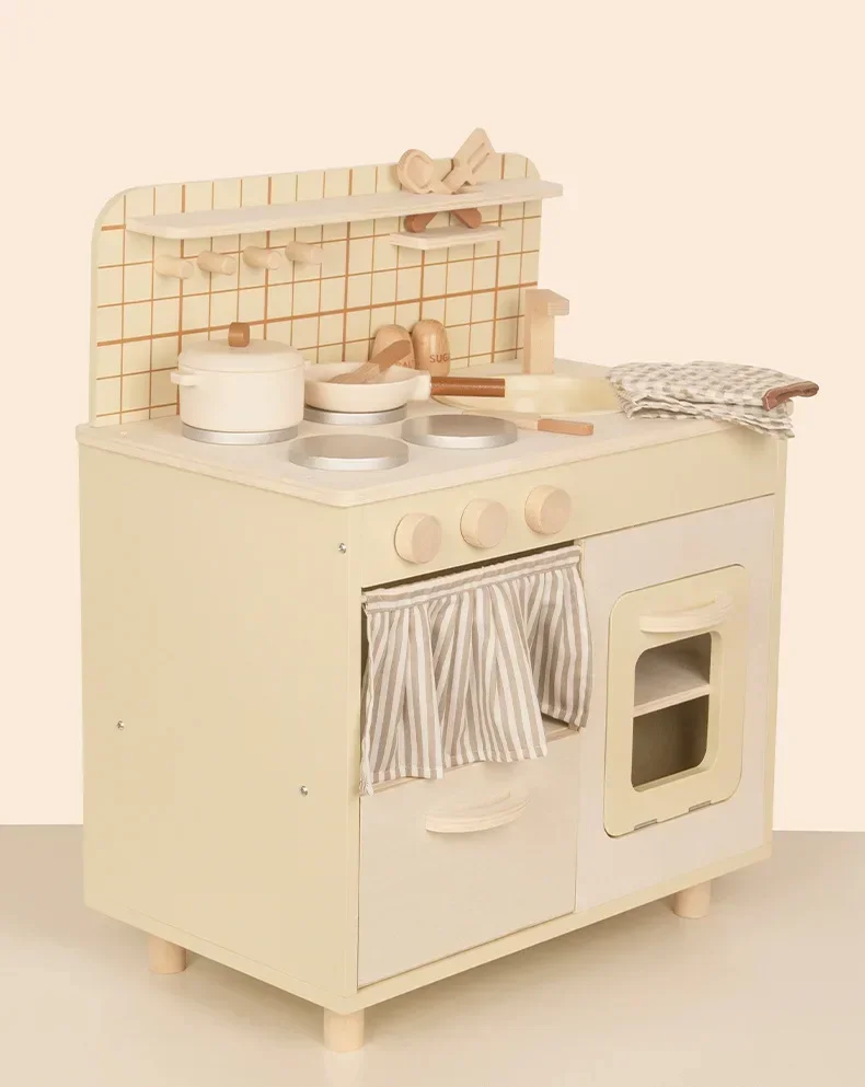 Ensemble de jouets de cuisine simulés en bois de haute qualité, cordons de pot, couteau et fourchette, maison de jeu de viande de poisson, jouets interactifs, cadeau pour bébé fille, 62cm