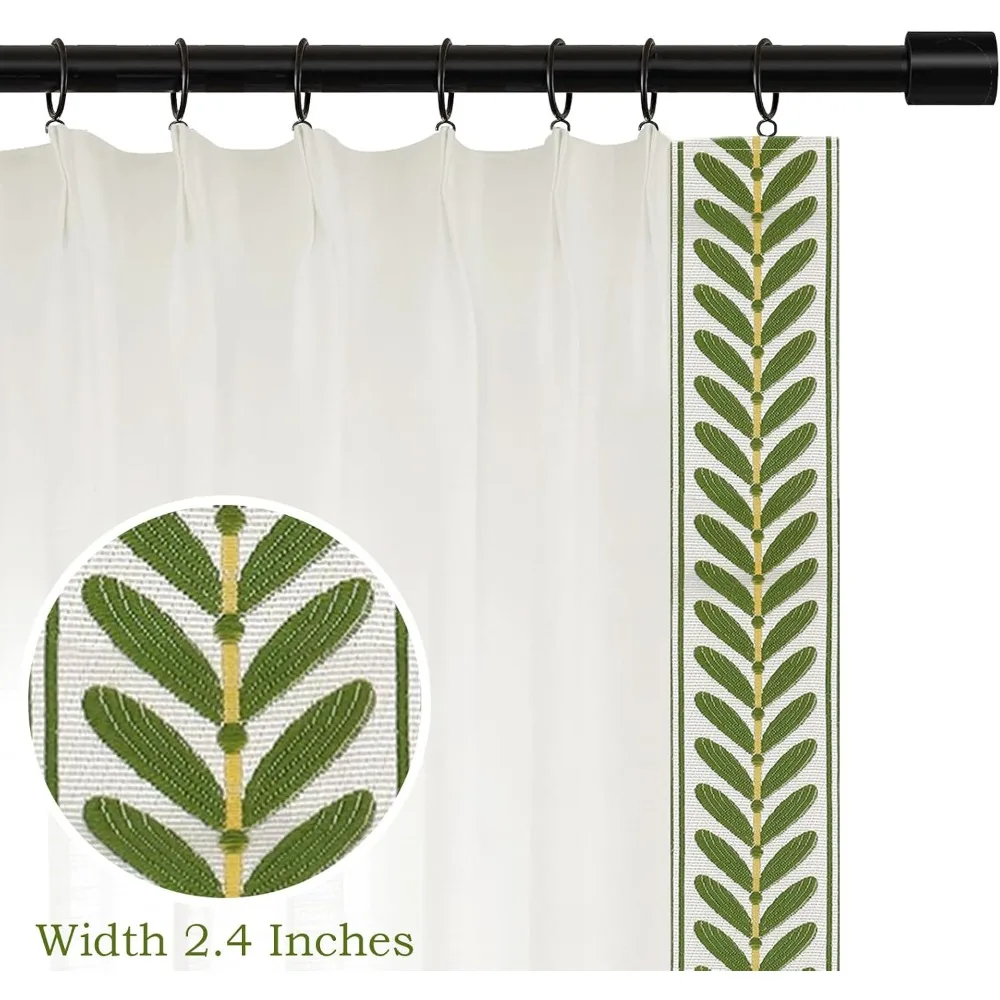 Cortinas plissadas com acabamento verde, conjunto de 2 painéis para portas deslizantes de pátio, cortinas de linho com filtragem de luz, 40" de largura