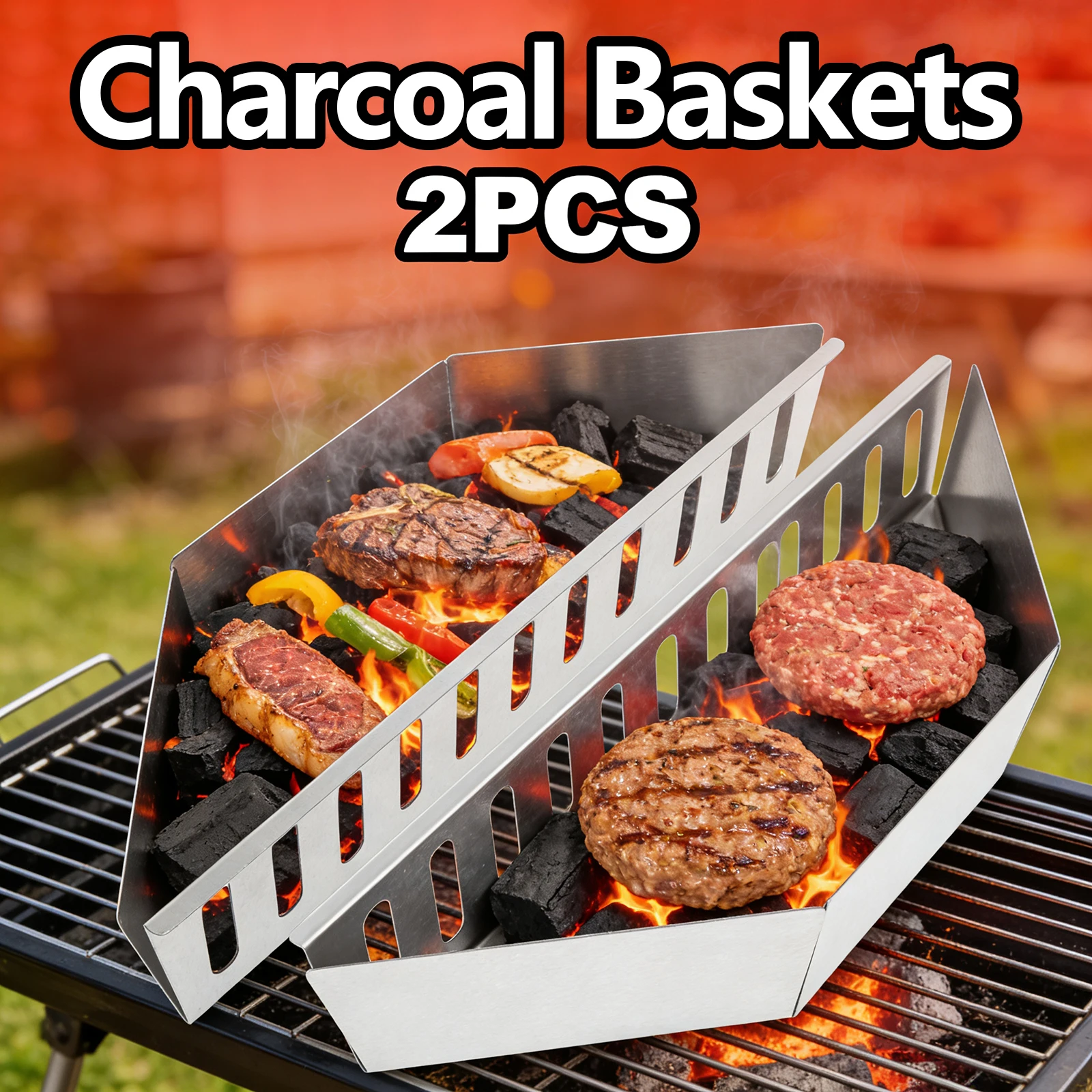 Lot de 2 paniers à charbon en acier robuste pour barbecue, résistants à la chaleur