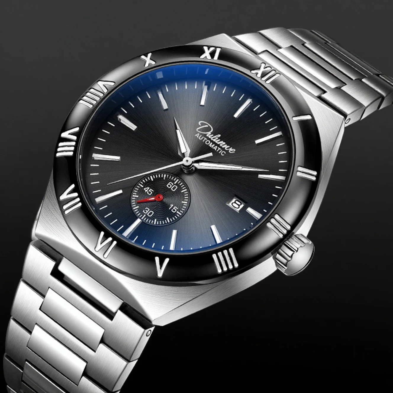 

Double Second Hand Design Automatic Mechanical Watches Stainless Steel Waterproof Men's Watches Watch Rome Time Bezel