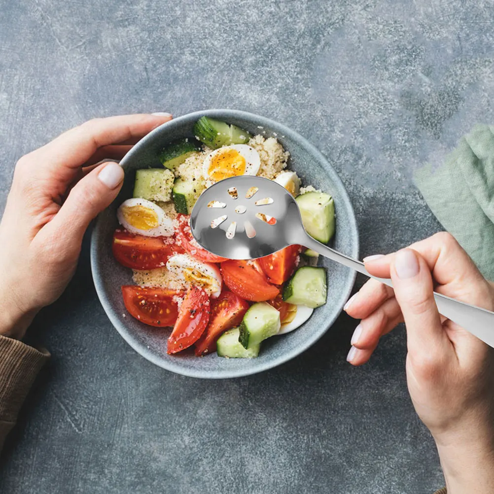 

2Pcs Stainless Steel Small Slotted Spoon Multi-Use Serving Straining Tool for Kitchen Cooking Hot Pot Pasta Server Utensil