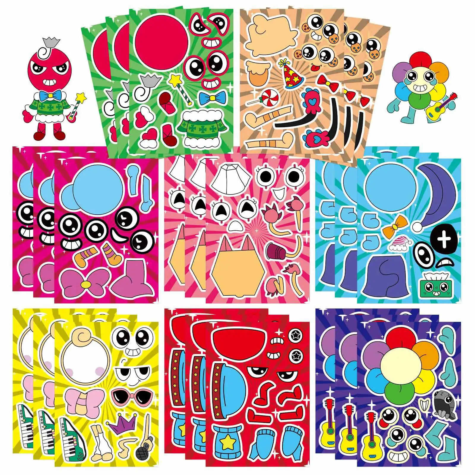 

8/16Sheets Dandys World Cute Cartoon Makes a Face Puzzle Sticker DIY Phone Laptop Luggage Skateboard Graffiti Decals for Gift