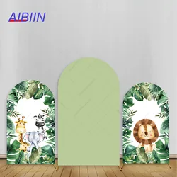 Forest Animals Arch Backdrop Cover Green Leaf Safari Wild Lion Tiger Elephant Zebra Birthday Baby Shower Party Decor Background