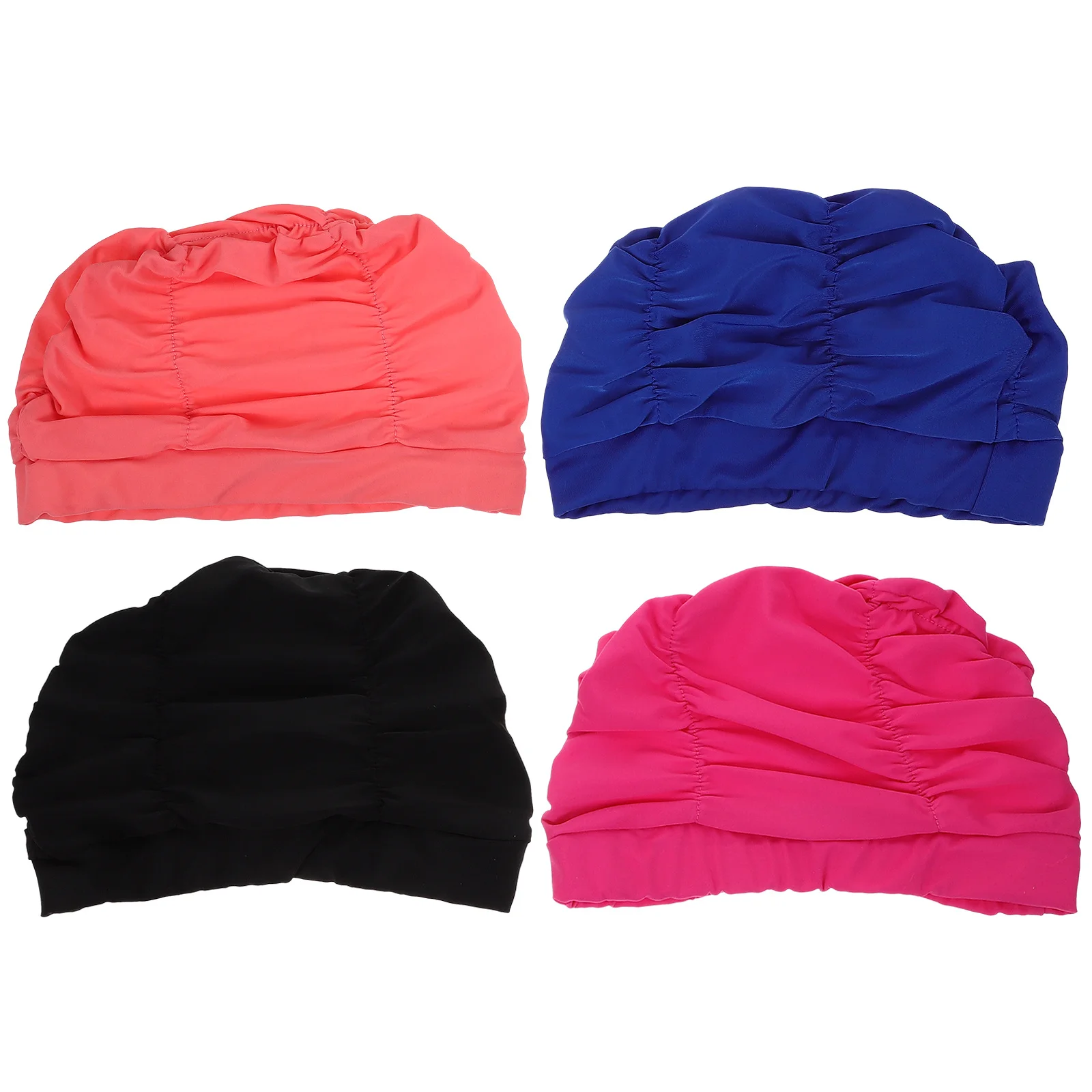 4 قطع قبعات السباحة الشعر الطويل للنساء الفتيات قبعات السباحة المريحة والمتينة المضادة للانزلاق حماية الشعر قبعة السباحة للبالغين