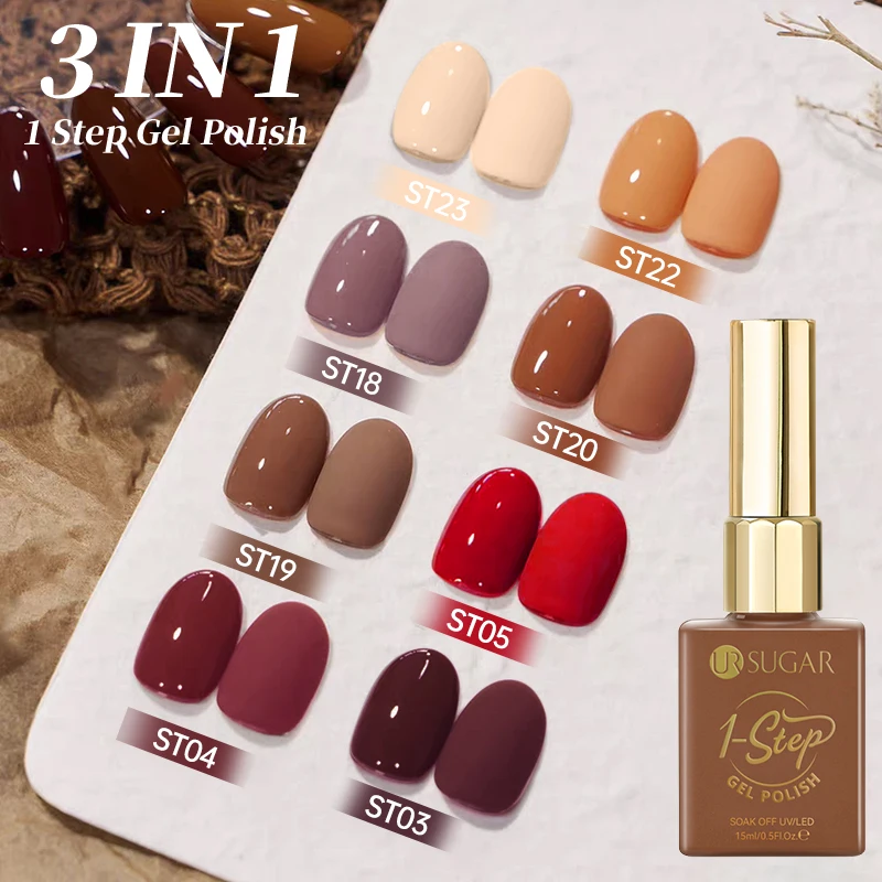 UR SUGAR 1 ステップジェルポリッシュ 12 ミリリットルグリッターネイル春夏ホワイトヌードピンクジェルネイルポリッシュ 3 IN 1 ベースジェルとトップコート不要