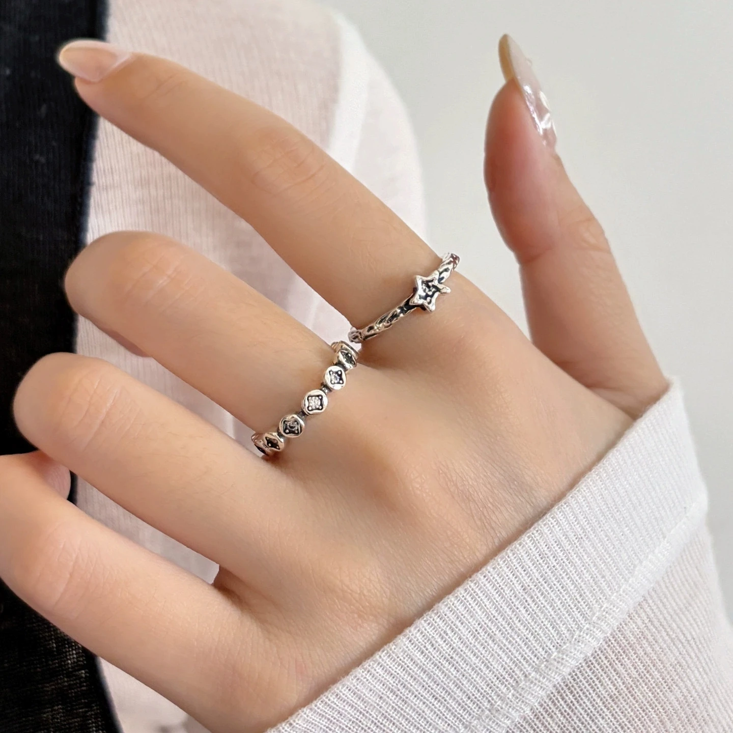 XIYANIKE Irregular Star Texture Adjustable Finger Rings For Women Girl Vintage Fashion New Trendy Jewelry Gift Party Anillos