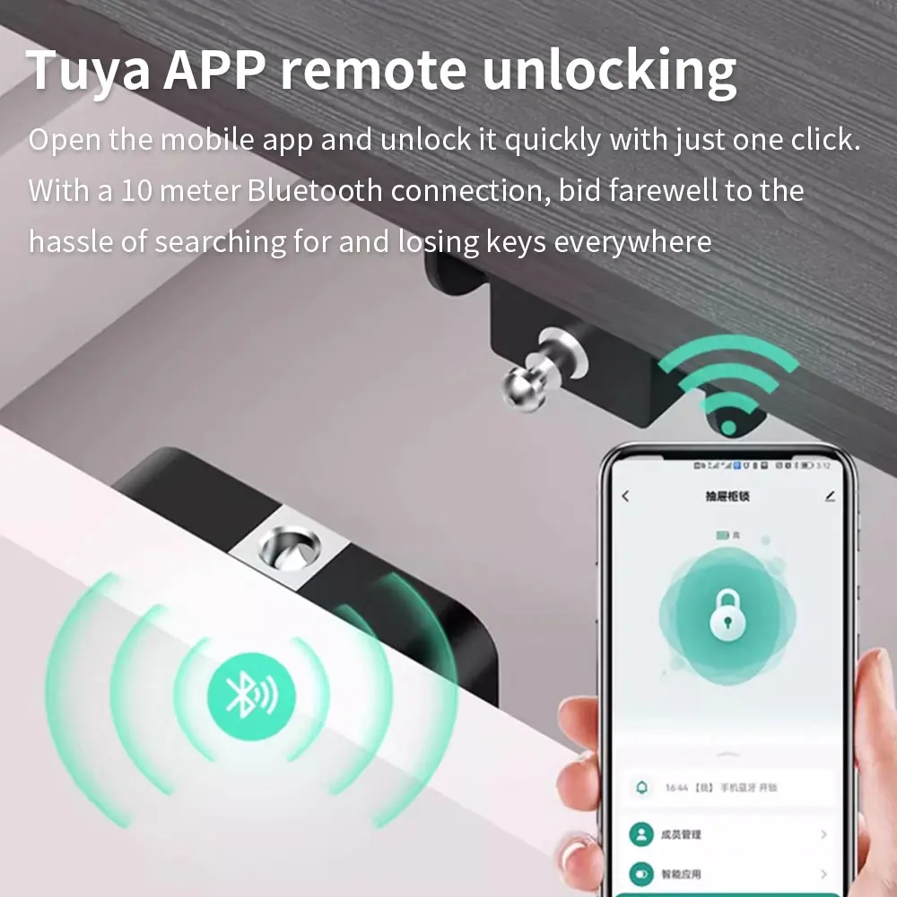 Support Tuya App Bluetooth Cabinet Drawer Invisible Electronic Lock 13.56M RF Card Smart Drawer Lock Keyless
