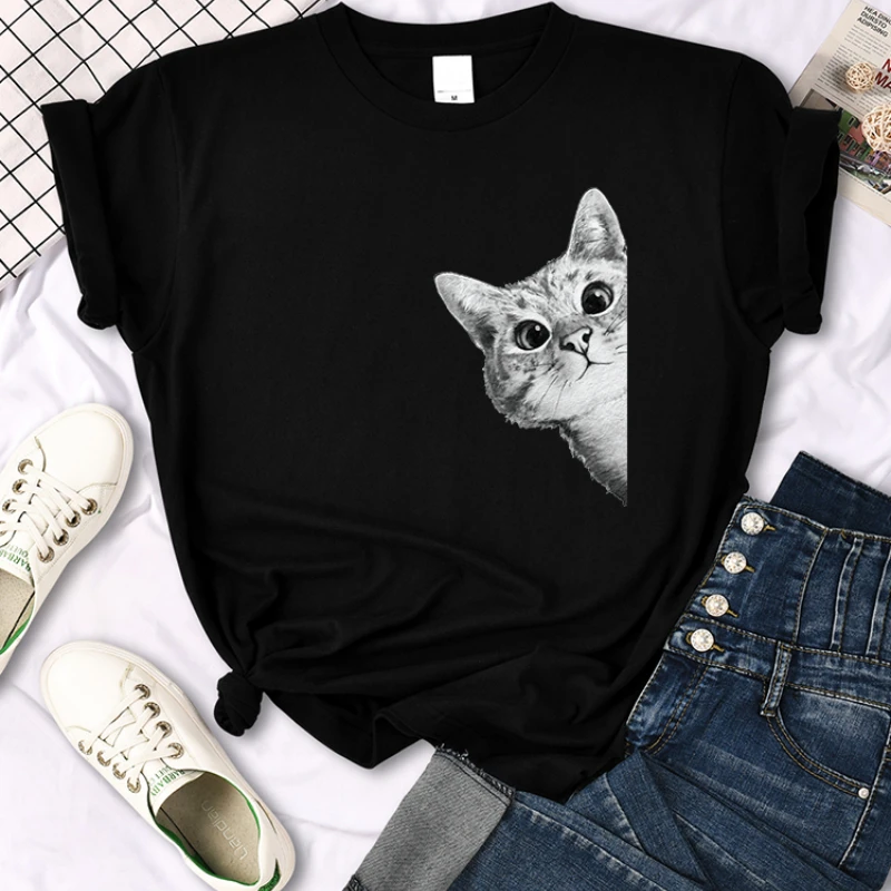 Print Kawaii Gary Cat Beautiful Women Tshirt Hot Sale Soft T Shirt O-neck Comfortable Clothes Regular Sleeve Women Tee Shirt