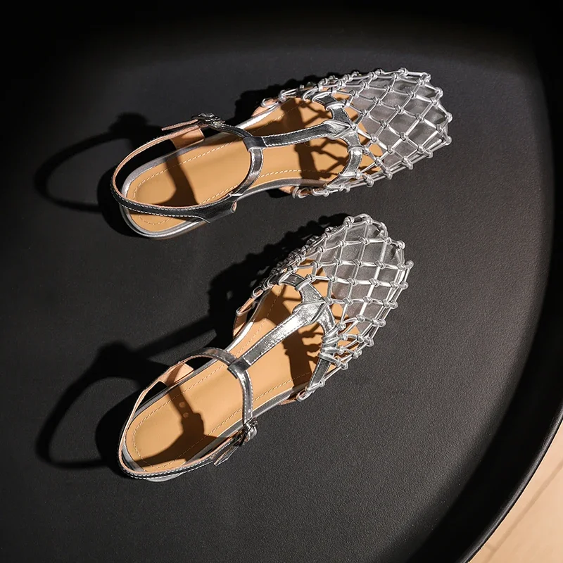 

Hollow Women Sandals Shoes Low Heels Designer Summer Luxury Dress New Brand Mesh Slingback Sexy Casual Zapatos Mujer Pumps