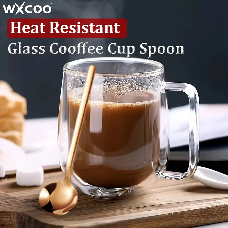 Heat Resistant Double Wall Glass Coffee Mugs with Spoons Cleaning Brush Tea Glass Cup Hot/Cold Beverages Coffee Cup 250ml/350ml