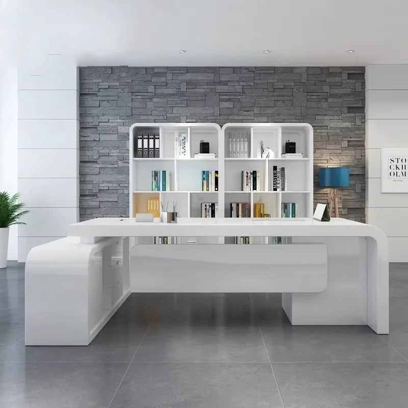 White Paint Fashion Office Desk Boss Women Simple Modern President Office Desk Manager Desk Large Executive Escritorio Furniture