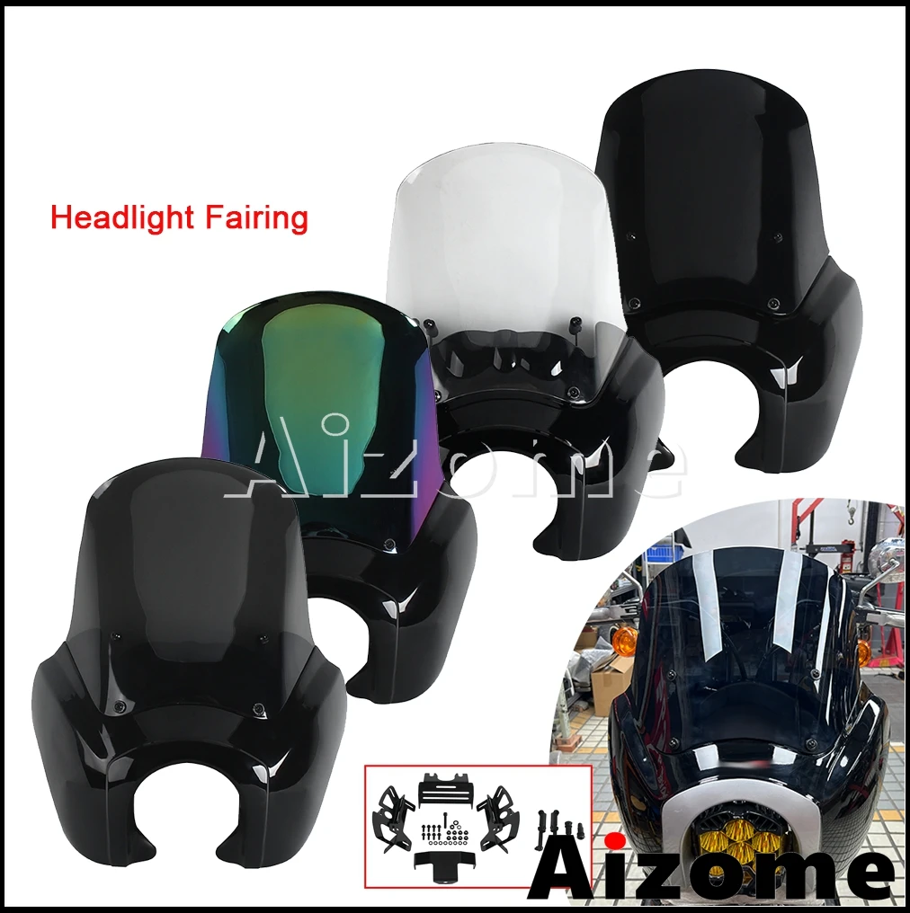 T-bar Headlight Fairing Wind Deflector Motorcycle Windshield w/ Headlamp Bracket Combo Kit For Harley Dyna FXDWG/I FXD/I FXDLS