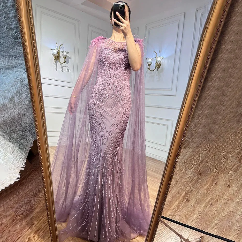 2 pcs Luxury Evening Dress with Feathered Cape, Real Images Maxi Long Prom Dresses, Sexy Illusion Party Gown