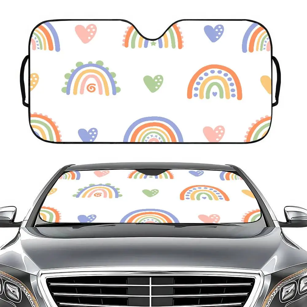

Cartoon Rainbow Print Car Windshield Sunshade - Max UV Block, Cool Vehicle, Fits Most Sedans/SUVs