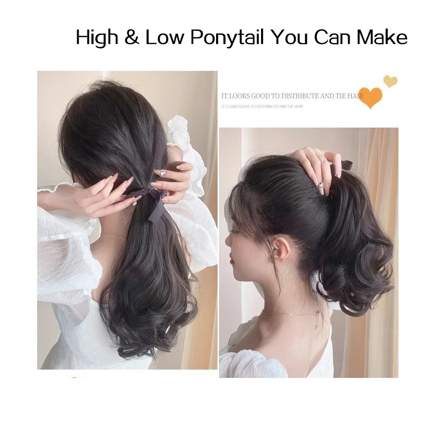 Synthetic Drawstring Straight Ponytail for Women Black Brown Ponytail Extension Wrap Around Clip In Ponytail Hair Extension