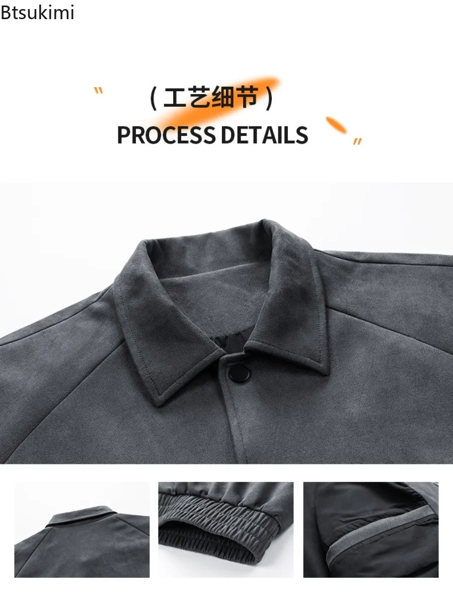 Vintage Casual Suede Jackets for Men 2025 Spring Autumn Korean Fashion Single-breasted Loose Coats Quality Baseball Jackets Male