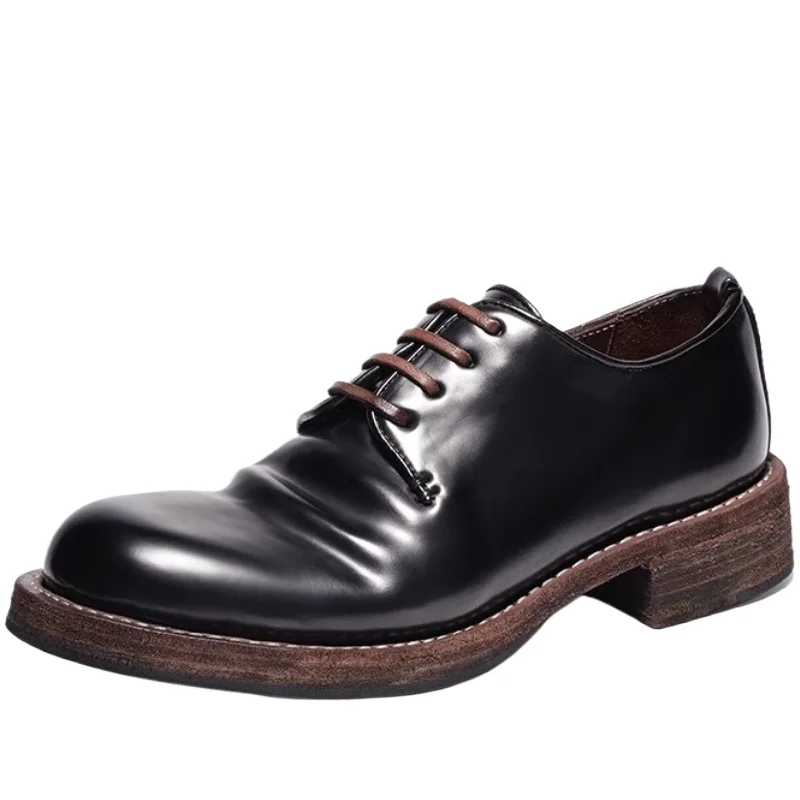 England Men's Dress Shoes Horse Leather Hand Sewn Thick Platform Shoes for Men daily Breathable Comfortable Fashiona Derby Shoes