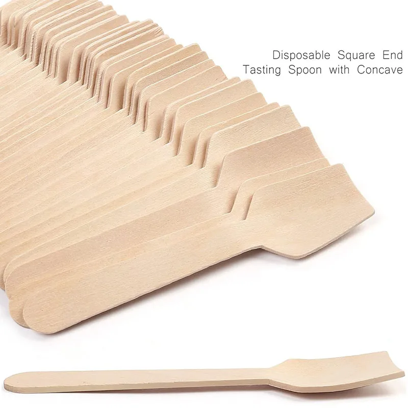 50 /100Pcs Mini Wooden Spoons, 4-Inch Square End Tasting Spoon, Disposable Yogurt Spoon Ice Cream Spoon Sampling Tasting