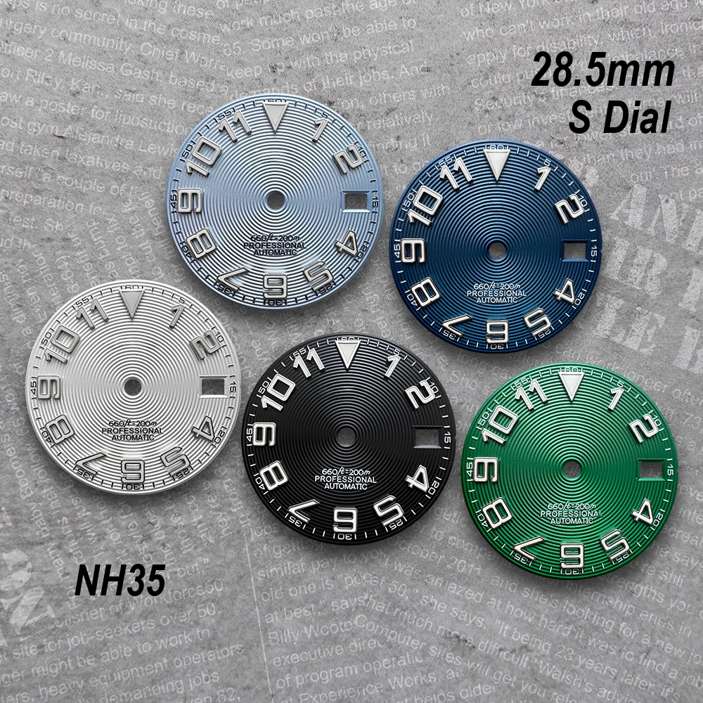 28.5mm S Dial Suitable for NH35/NH36 Automatic Movement Green Luminous CD High-Quality Watch Modification Accessories