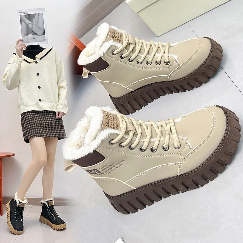 new winter padded warm women\'s cotton shoes students high-top muffin casual shoes Women Snow Boots Thick Bottom Booster Shoes
