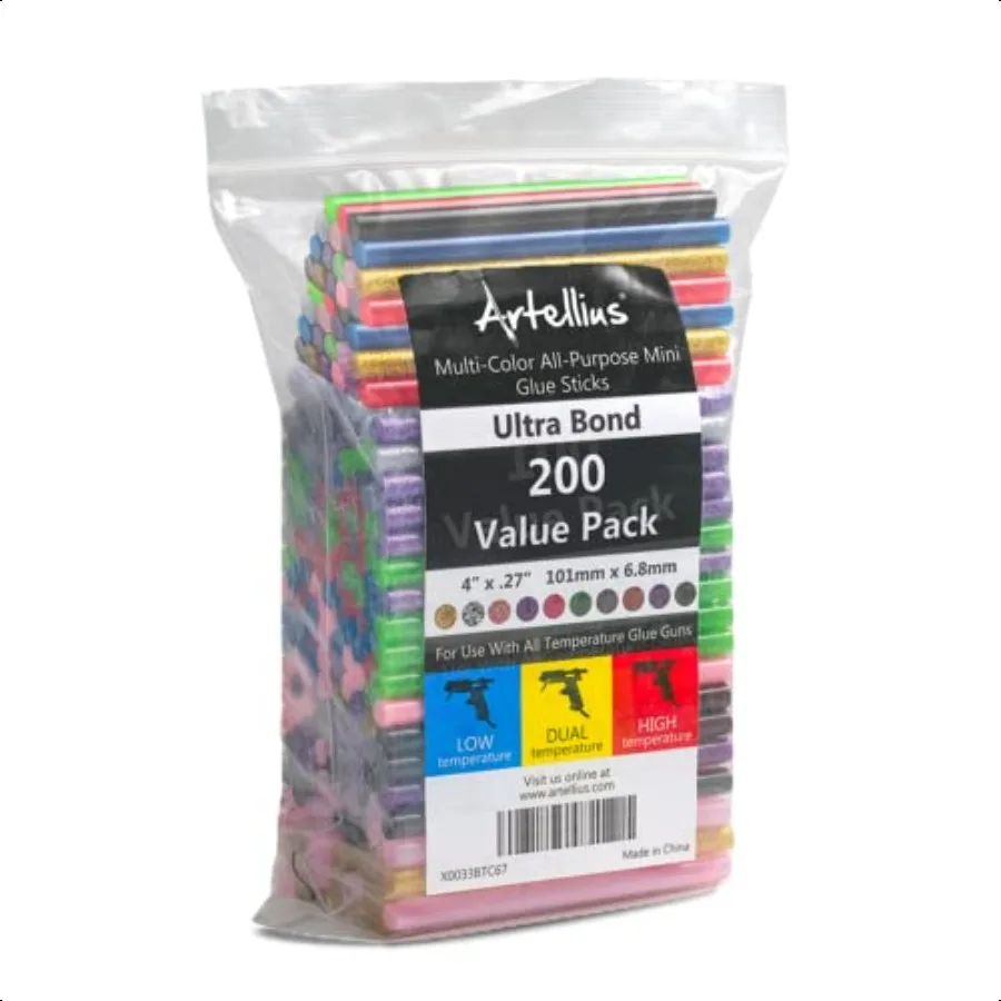 

200 Pack Color Hot Glue Sticks. Variety Colored Glue Gun Stick. Hot Melt Adhesive Mini Glues Sticks for DIY Art Craft Repair Bo