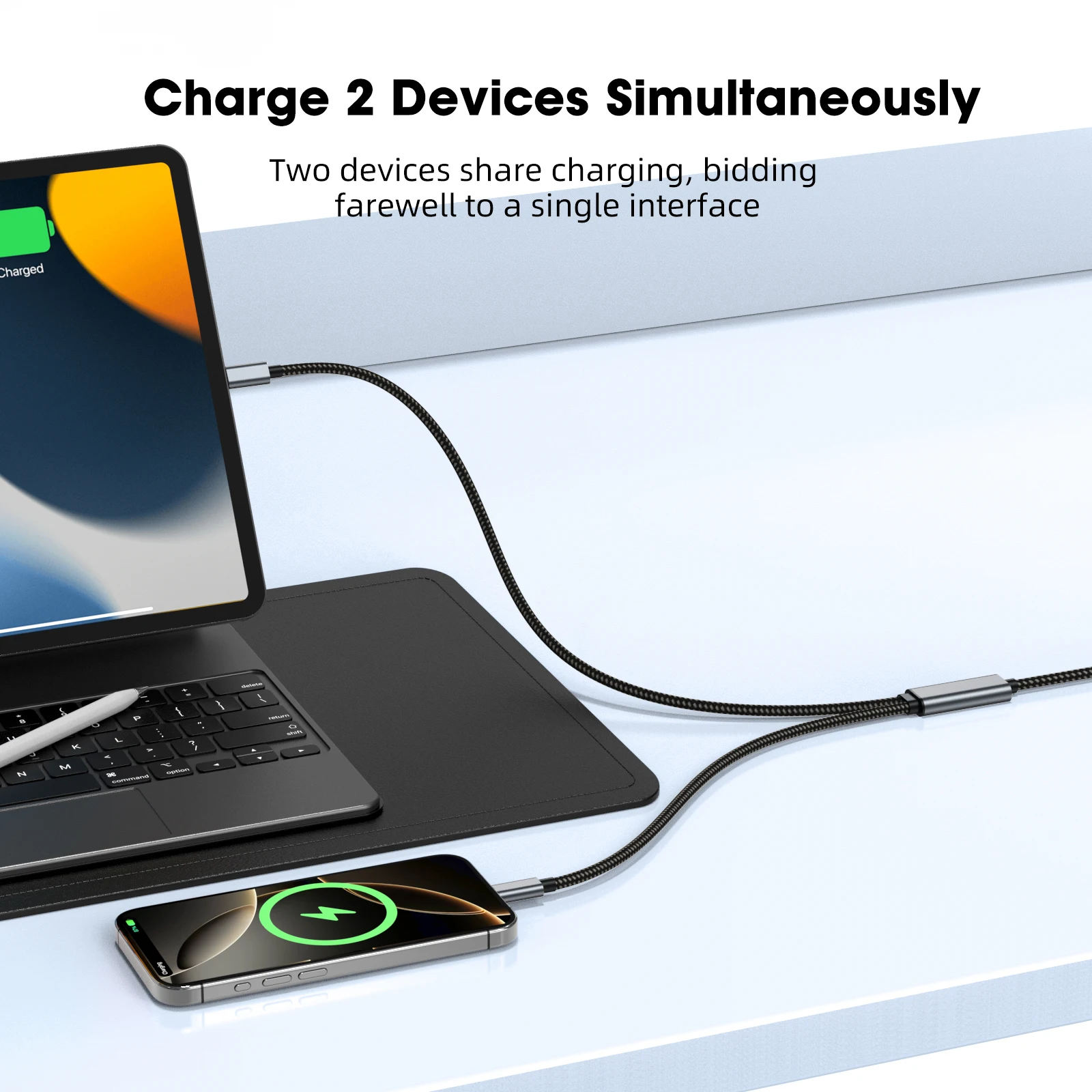 كابل 100 وات من النوع C 2.0 - USB C إلى النوع C، شحن سريع مزدوج الإخراج ونقل البيانات، تصميم متين مضفر من النايلون #5
