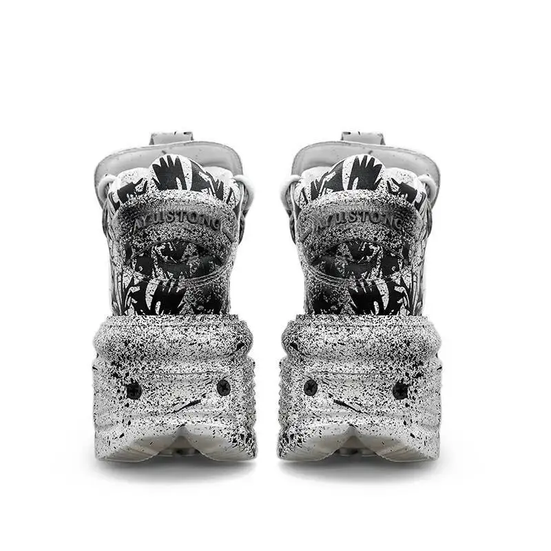 Retro heavy metal thick sole shoes graffiti punk heightened leather shoes casual men and women dad shoes big toe sponge cake