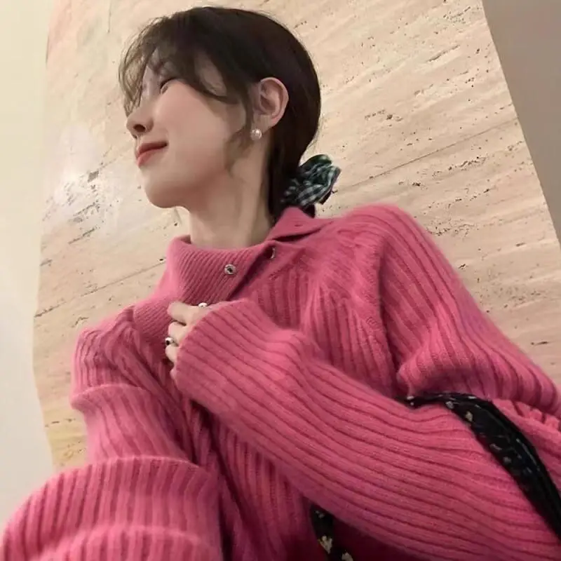 

Women's Sweater Cardigan Solid Color High Neck Knitwear Autumn Winter New Lazy Style Soft Cozy Ladies Korean Version Knitted