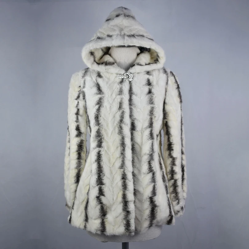 Real Mink Fur Coatสําหรับผู้หญิง,Hooded Jacket,เสื้อลายธรรมชาติ,หนาและWarm,สไตล์Street,คุณภาพสูง,2023 ใหม่